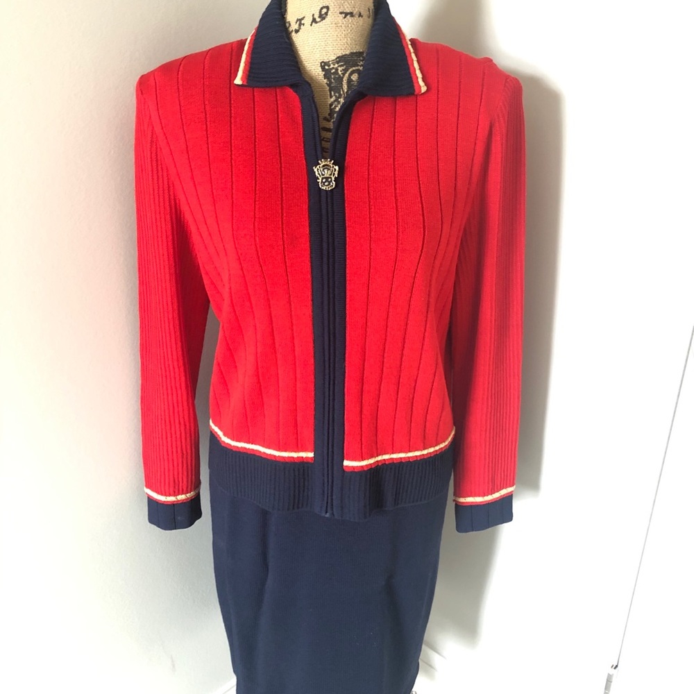 St John Size 4 Red Jacket with Navy Skirt